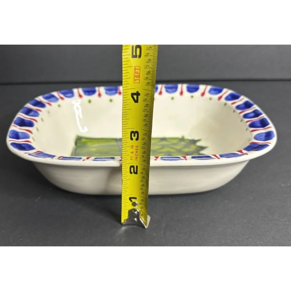 Studio Pottery Bowl Small Serving Asparagus Design Handmade Painted Signed